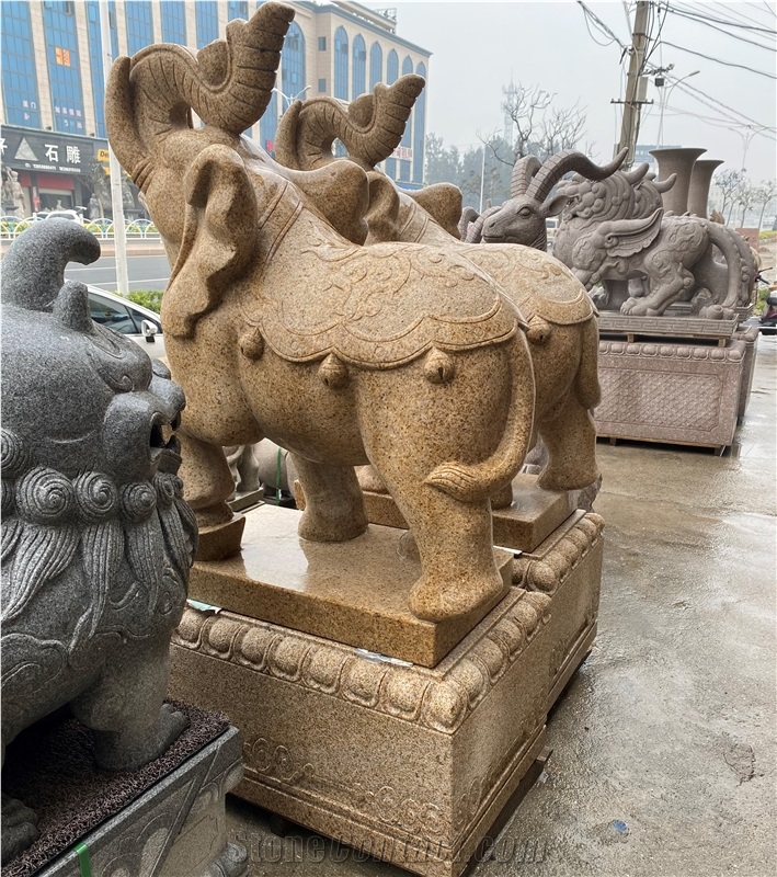Garden Sculpture Yellow Granite Handcarved Statues