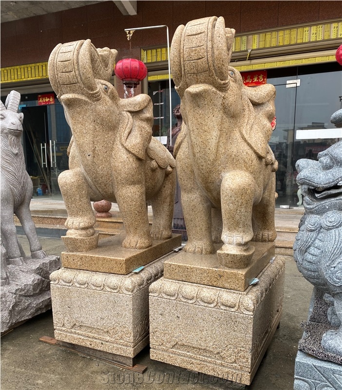 Garden Sculpture Yellow Granite Handcarved Statues