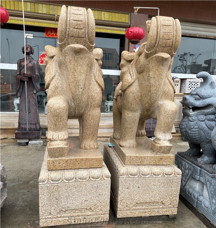 Garden Sculpture Yellow Granite Handcarved Statues
