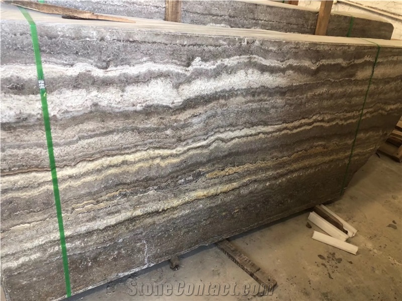 Grade a Iran Titanium Silver Travertine Stone Slab