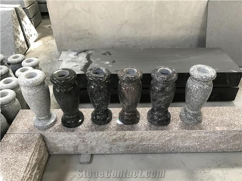 Grey Black Polished Granite Flower Vases