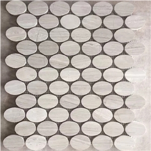 Grey Wood Penny Round Marble Mosaic Backsplash