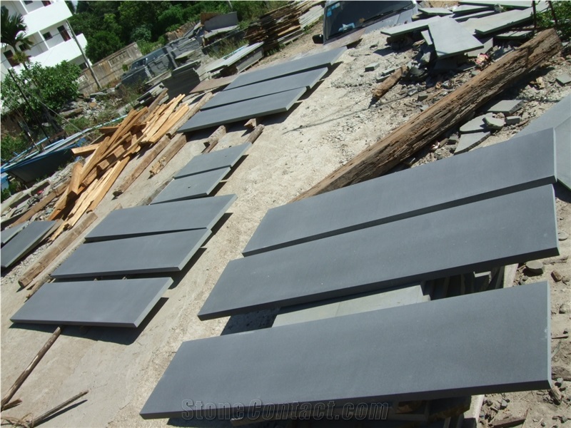 Hainan Grey Basalt Lava Stone Tiles Honed Steps