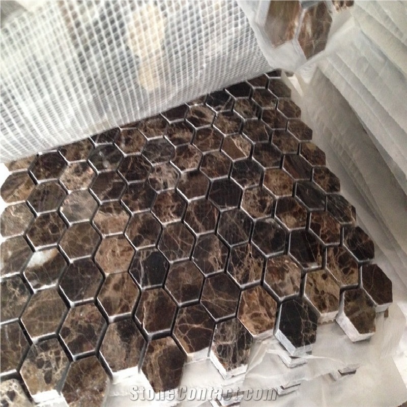 Hexagon Mosaic Light Emperador Marble Mosaic Tiles