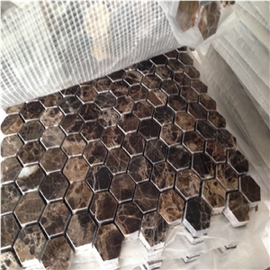 Hexagon Mosaic Light Emperador Marble Mosaic Tiles