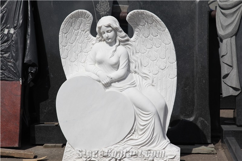 Hunan White Marble Single Angel Design Tombstone