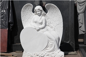 Hunan White Marble Single Angel Design Tombstone