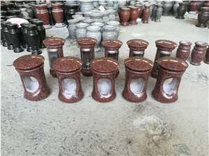 India Red Polished Granite Cemetery Flower Vase