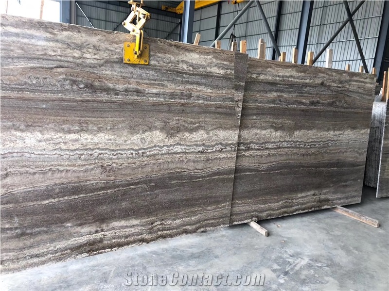 Iran River Silver Travertine Slab Glossy Wall Slab