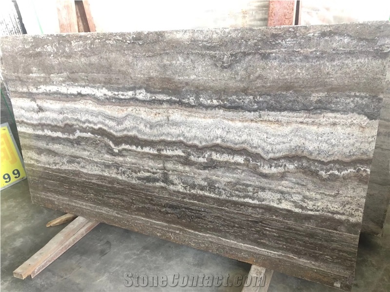 Iran River Silver Travertine Slab Glossy Wall Slab