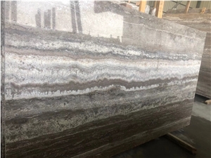 Iran River Silver Travertine Slab Glossy Wall Slab