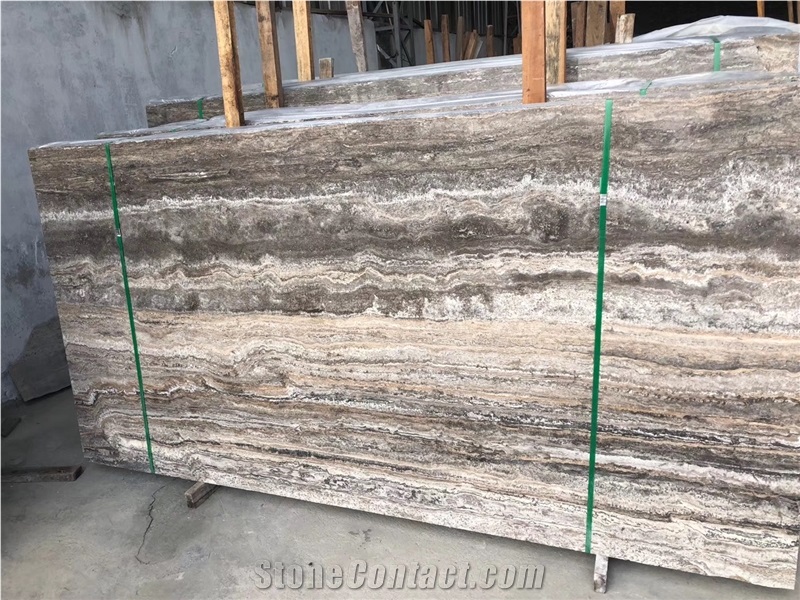 Iran River Silver Travertine Slab Glossy Wall Slab