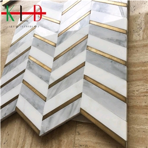 Kitchen Marble with Metal Mosaic Tile Backsplash