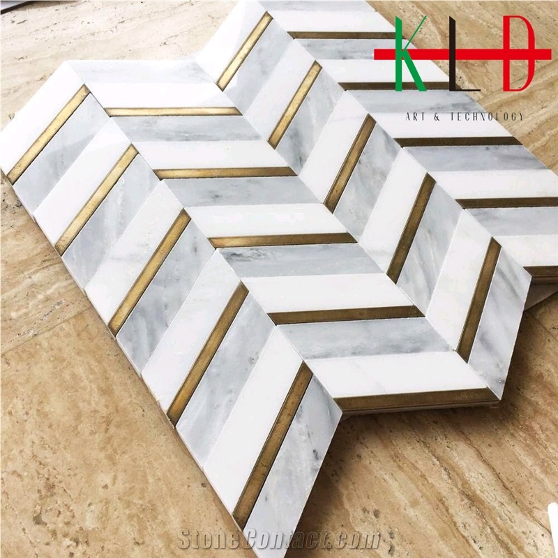 Kitchen Marble with Metal Mosaic Tile Backsplash