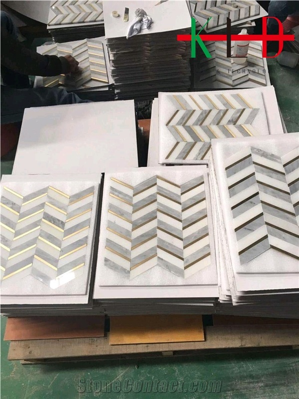 Kitchen Marble with Metal Mosaic Tile Backsplash