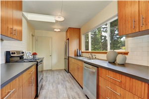 L Shaped Match Cemento Quartz Kitchen Countertops