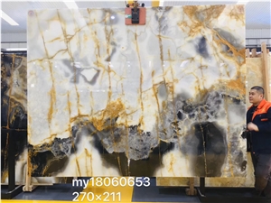 Latest Mix Black White Onyx Slab with Gold Vein