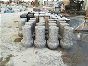 Light Grey Granite Vase and Lamps for Tombstone