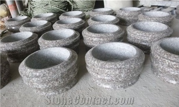 Light Grey Granite Vase and Lamps for Tombstone