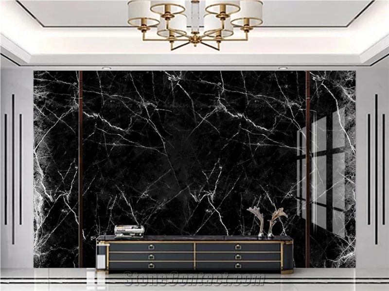 Nero Marquina Black Artificial Marble Stone Slab