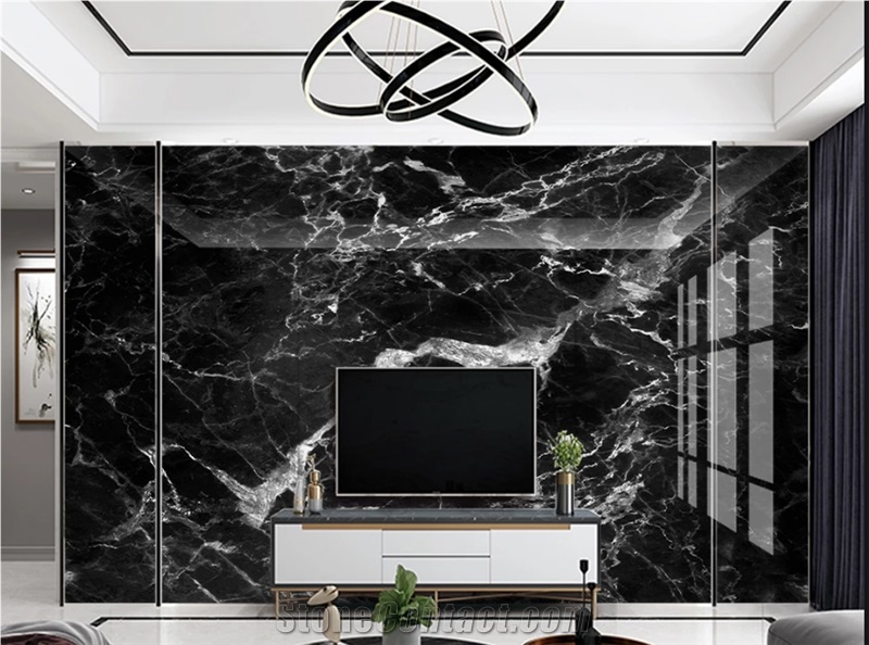 Nero Marquina Black Artificial Marble Stone Slab