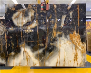 Newest Black White Onyx with Golden Spider Line