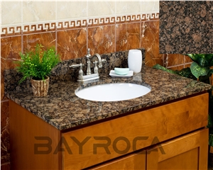 One Piece Baltic Brown Bathroom Vanity Top Sink