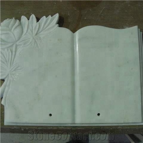 Open Book with Flower Carving Memorial Headstone
