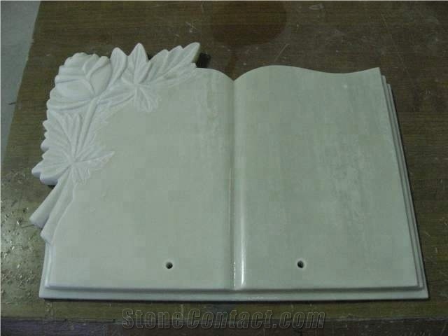 Open Book with Flower Carving Memorial Headstone