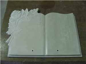 Open Book with Flower Carving Memorial Headstone
