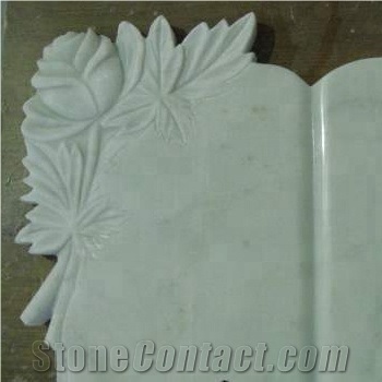Open Book with Flower Carving Memorial Headstone