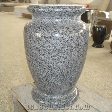 Polished Light Grey Granite Vase for Columbarium