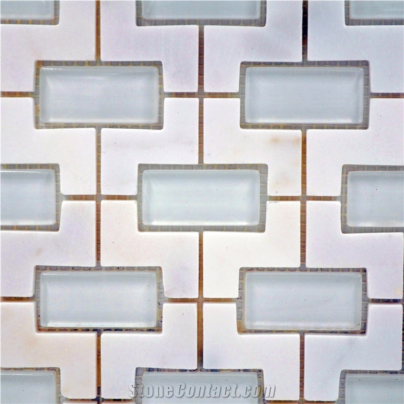 Polished Marble Mosaic with Brick Glass Design