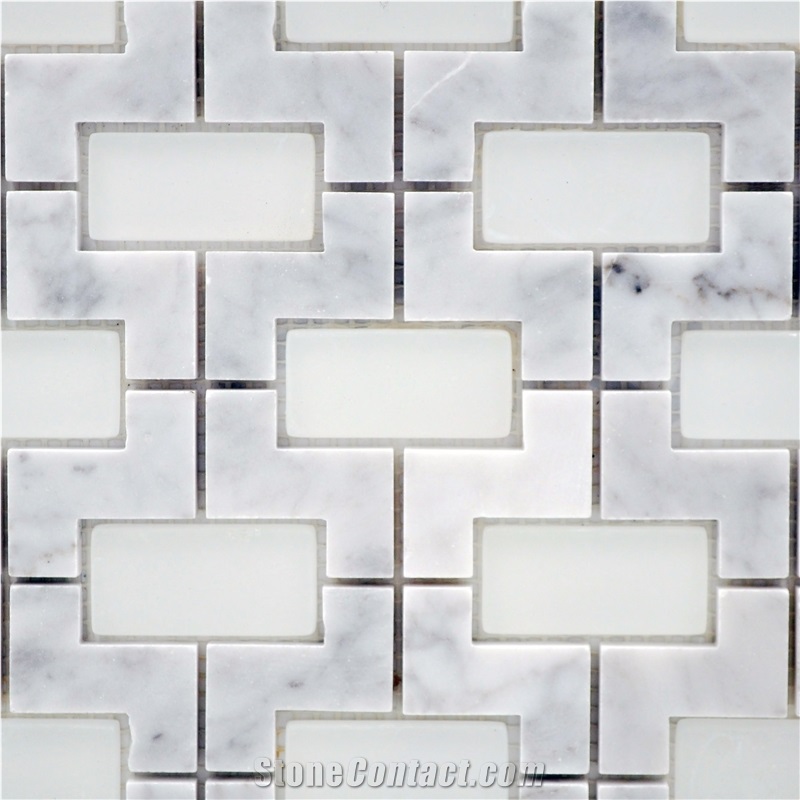 Polished Marble Mosaic with Brick Glass Design