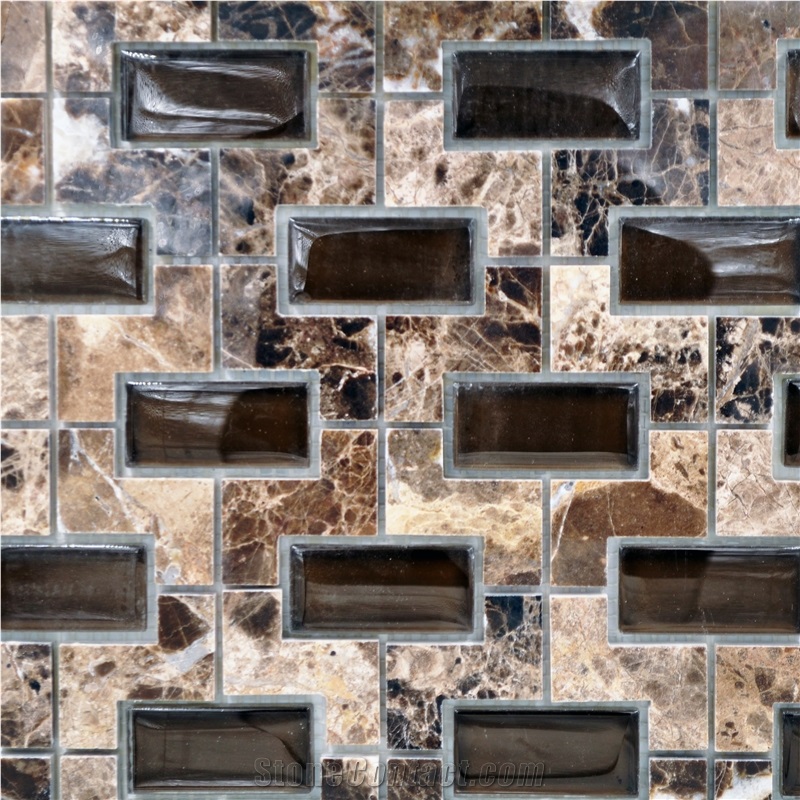 Polished Marble Mosaic with Brick Glass Design