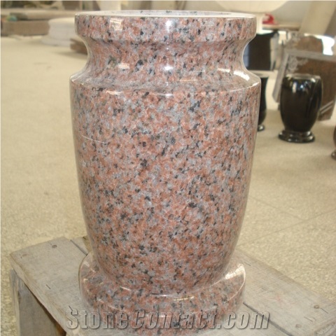 Polished Red Granite Cemetery Vases