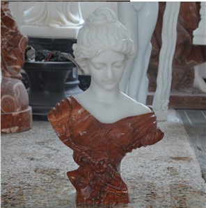 Pure White and Red Marble Woman Head Statue