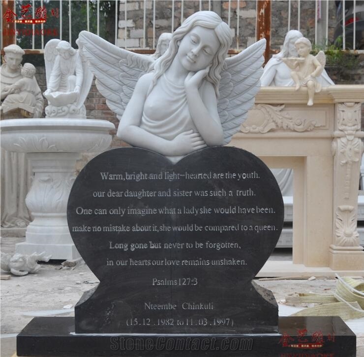 Pure White Marble and Granite Tombstone Sculpture