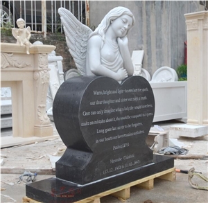 Pure White Marble and Granite Tombstone Sculpture