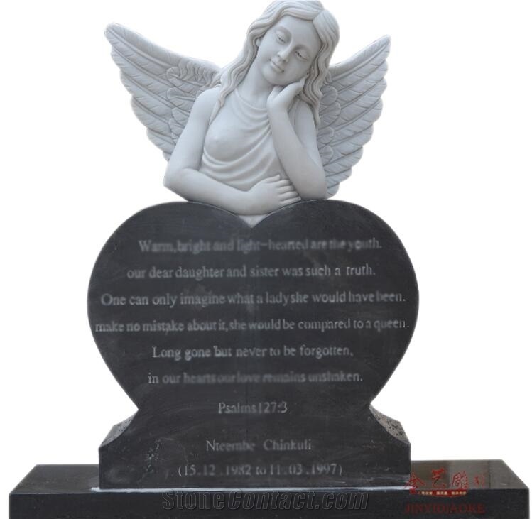 Pure White Marble and Granite Tombstone Sculpture