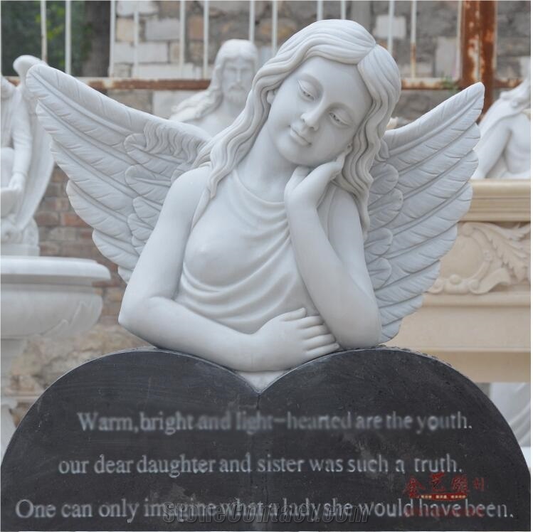 Pure White Marble and Granite Tombstone Sculpture