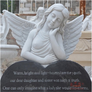 Pure White Marble and Granite Tombstone Sculpture