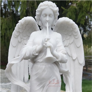 Pure White Marble Music Angle Statue