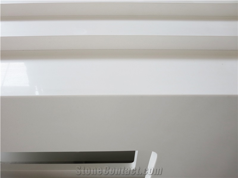 Pure White Quartz Vanity Top, 45 Degree Mitred Cut