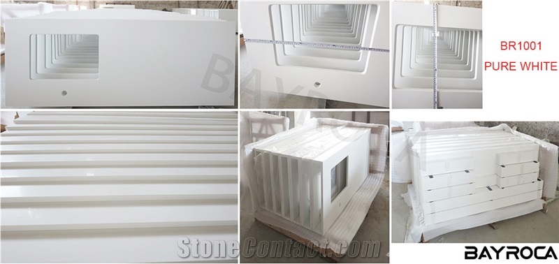 Pure White Quartz Vanity Top, 45 Degree Mitred Cut