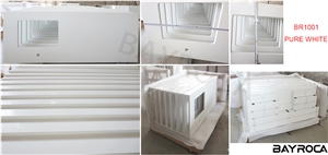 Pure White Quartz Vanity Top, 45 Degree Mitred Cut