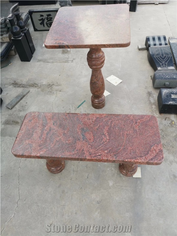 Red Granite Monument Bench and Tables