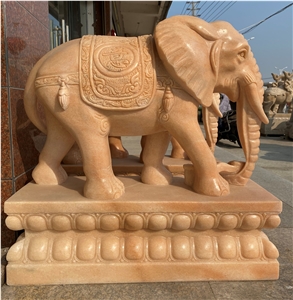 Red Sunset Marble Elephant Sculpture Home Statues