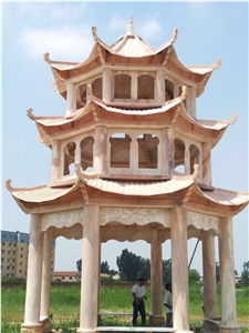 Red Sunset Marble Pavilion Landscape Temple