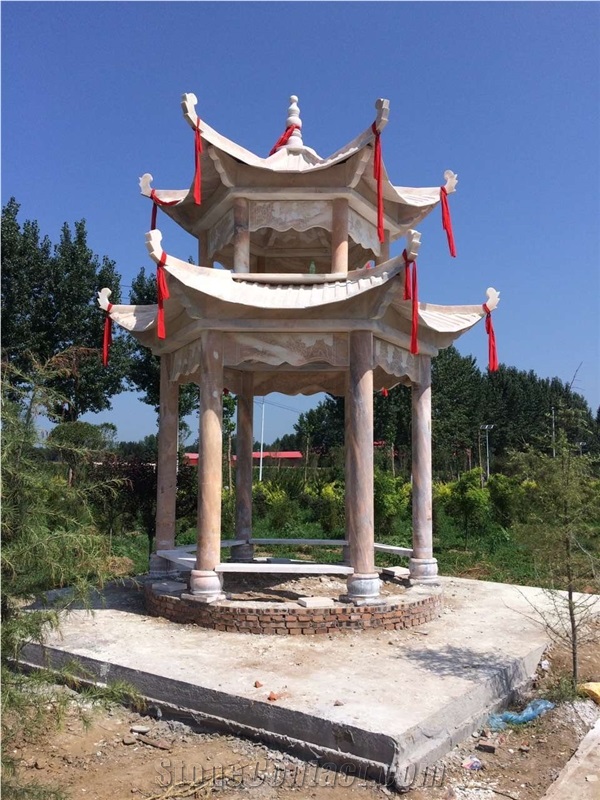 Red Sunset Marble Pavilion Landscape Temple